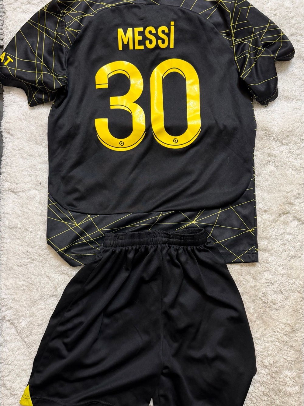 Paris Saint Germain Black and Yellow Messi 30 Kids Soccer Kit